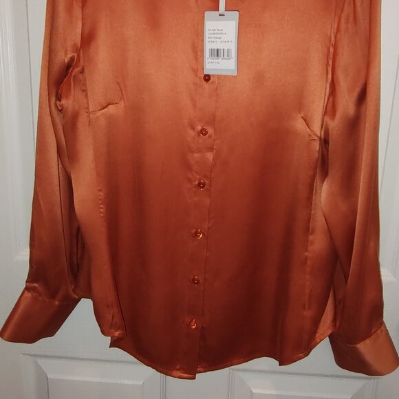 PURE COLLECTION 100% SILK L/S BLOUSE SHIRT TAIL HEM RICH ORANGE US 8-10 - Picture 2 of 13